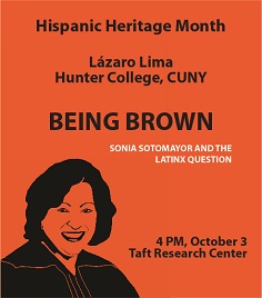 Orange background, "Being Brown," cartoon of Sotomayor