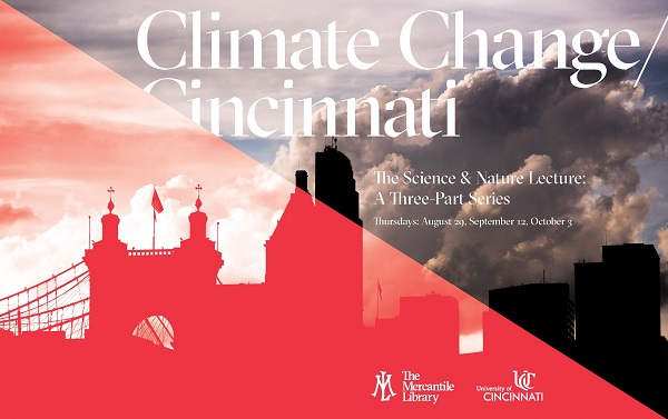 Climate Change/ Cincinnati - Roebling bridge, red overlay, diagonally upper left to lower right