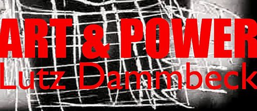 Poster with gray and white lines with Art & Power Lutz Dammbeck in red